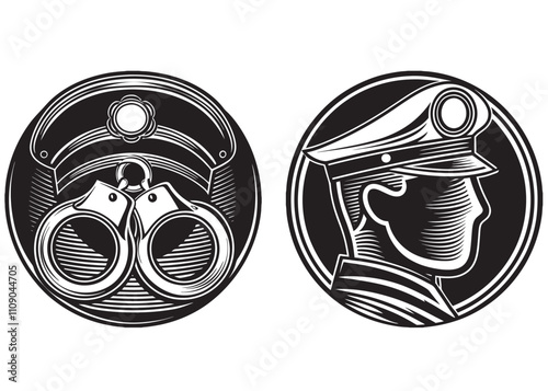  police hat logo vector silhouette, Policeman logo vector,  Police officer avatar logo, Police cap icon, police hat illustration. Isolated vector template
