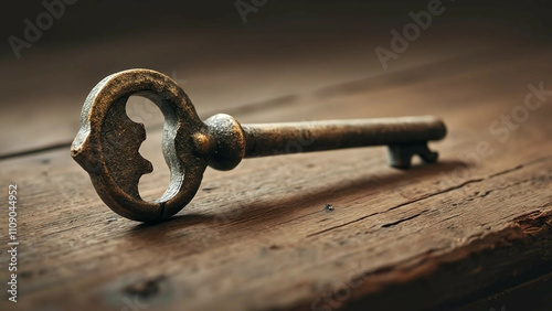 Antique Key on Rustic Wood