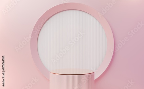 Pink empty podium or pedestal for product presentation. 3d rendering	