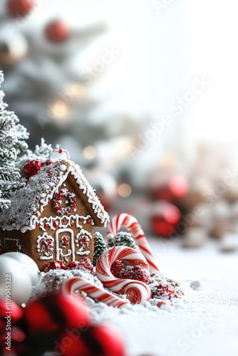 Christmas Scene with Snow-Covered Trees and Candy Decor