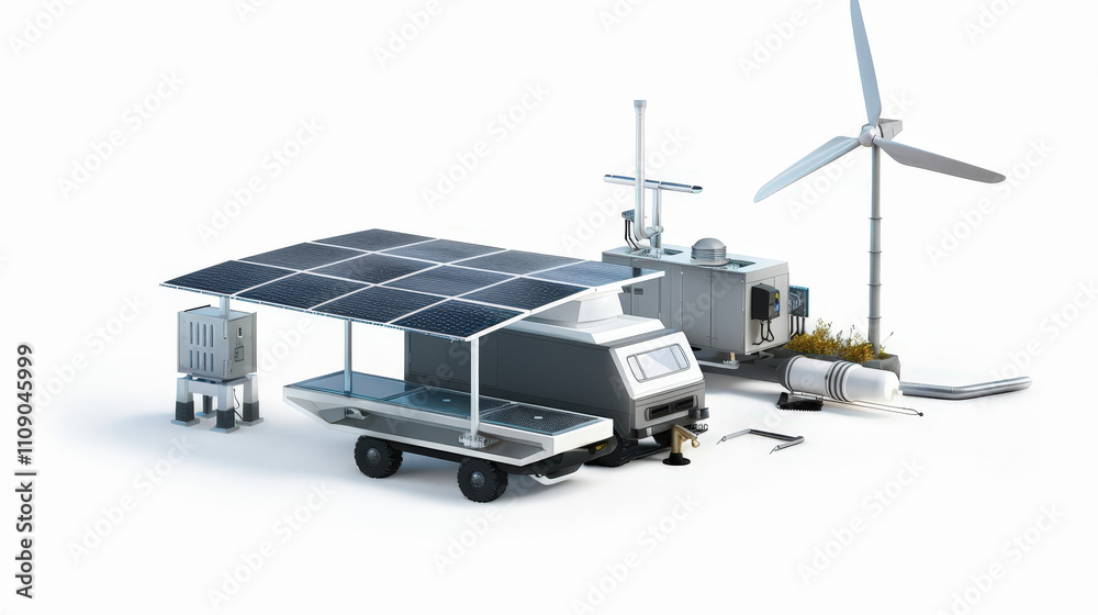 wind turbine and solar panels, renewable energy isolated on white wind turbine and solar panels, renewable energy isolated on white