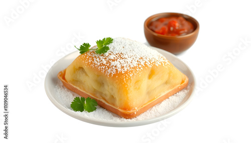 Traditional Mexican food dessert sopapilla with a white accent, png photo