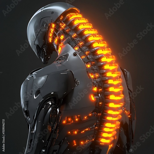 Glowing Robotic Cyborg with Futuristic Mechanical Design in Abstract Space
