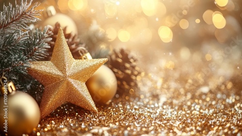 Light Beige with Golden Stars New Year Theme. Generative AI