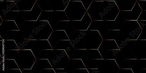 Abstract hexagon black background with golden shadow black background Futuristic golden neon honeycombs. Modern technology design. Vector illustration