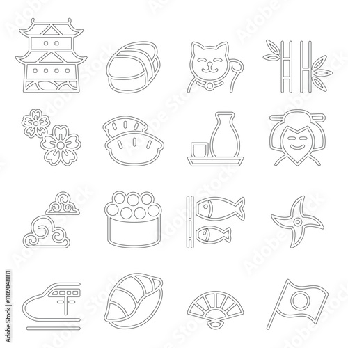 Basic japan icon set in thin line style