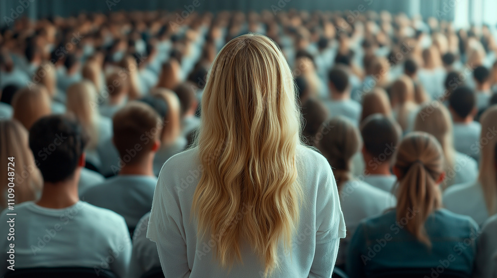 Fototapeta premium Stand out from the crowd concept with human standing out from large crowd of people