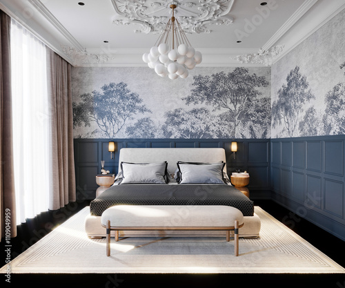 3d render luxury hotel room