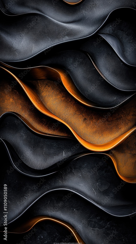 Φωτογραφία The image is a black and orange abstract piece with a lot of texture