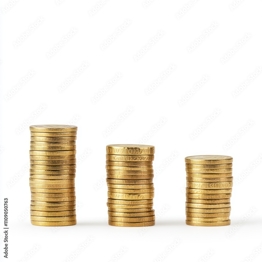three stacks of golden coins money growth Isolated on White Background Generative AI three stacks of golden coins money growth Isolated on White Background Generative AI