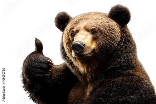 Brown Bear Thumbs Up: A charismatic brown bear gives a playful thumbs-up, conveying approval, positivity, and a touch of wilderness charm.  A perfect image for projects needing a friendly, powerful. photo