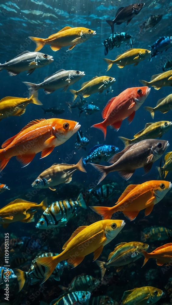 Naklejka premium Underwater scene with vibrant fish.