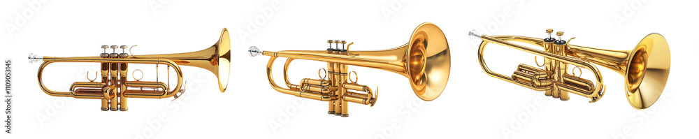 Obraz premium Golden Trumpets Isolated on Transparent Background
