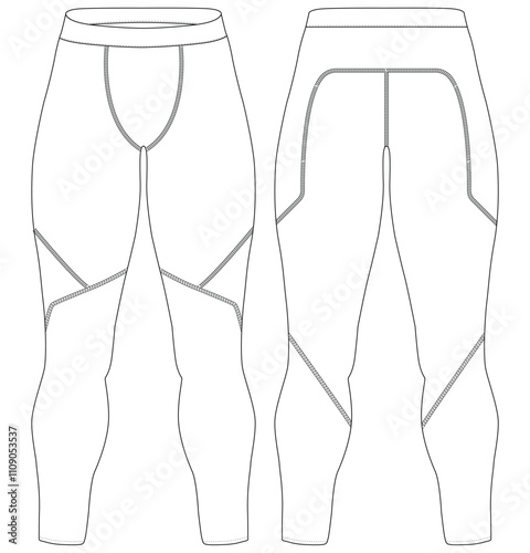 Men's Thermal Compression Tights Pants sports design vector template front and back view for running,