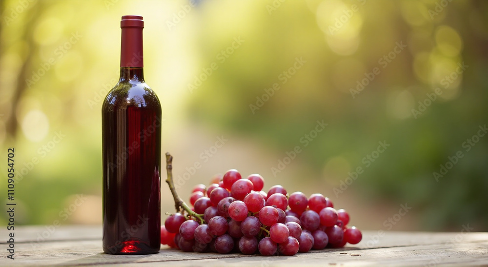 Obraz premium red wine and grapes on wooden table