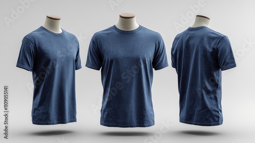 Vintage Wash Tee 3D Render MOCKUP T-shirt in Navy color on a mannequin. Generative AI