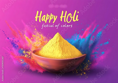 3D text Happy Holi festival of colors with vibrant colors photo