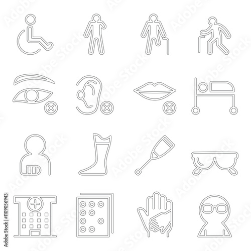 Handicap & Disabled icon set in thin line style