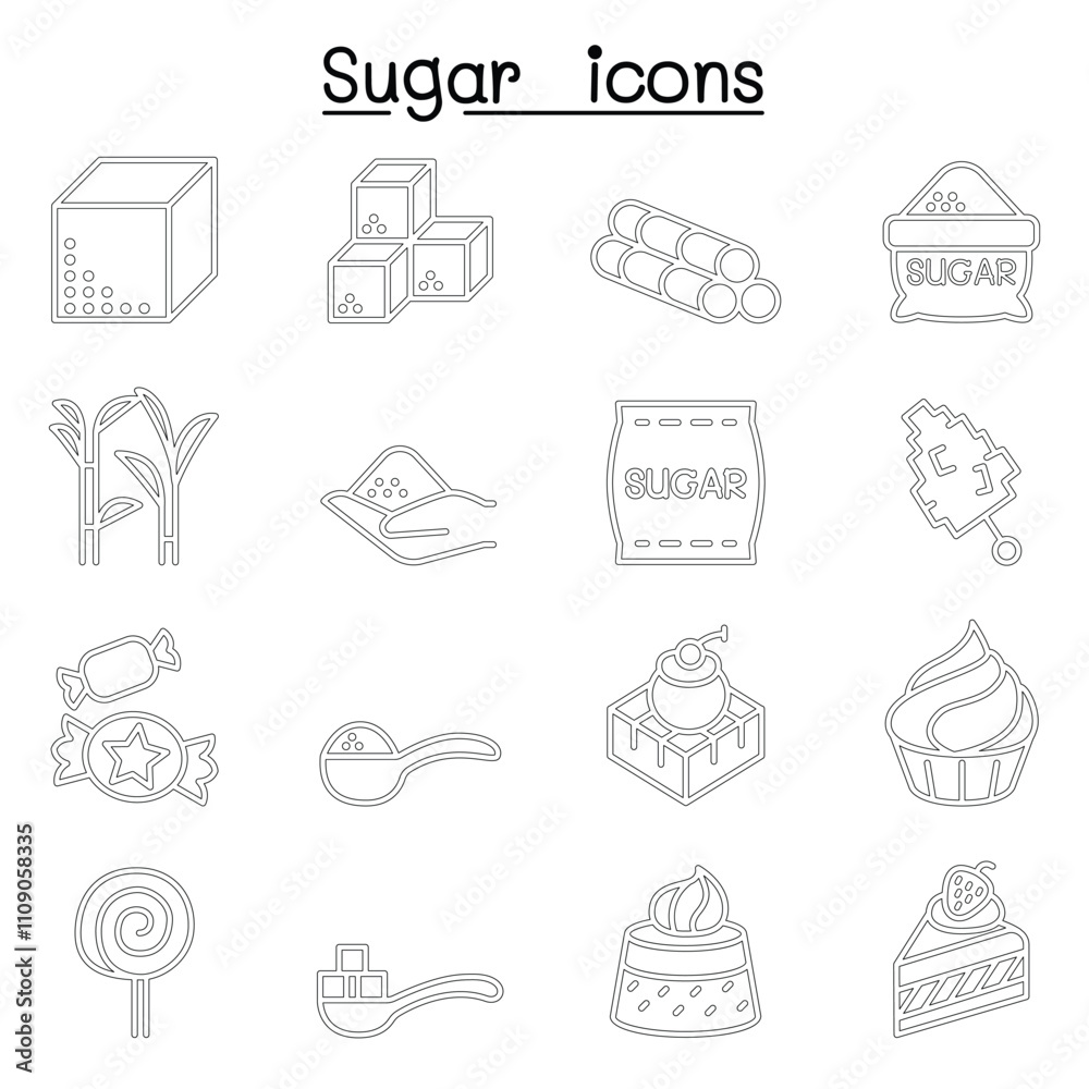 Fototapeta premium Sugar icon set in thin line style