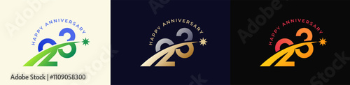 Logo Anniversary with Rising star 23th, 23th Happy Anniversary with Colorful Gradient, Luxury Gold and Silver.