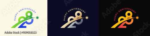 Logo Anniversary with Rising star 28th, 28th Happy Anniversary with Colorful Gradient, Luxury Gold and Silver.