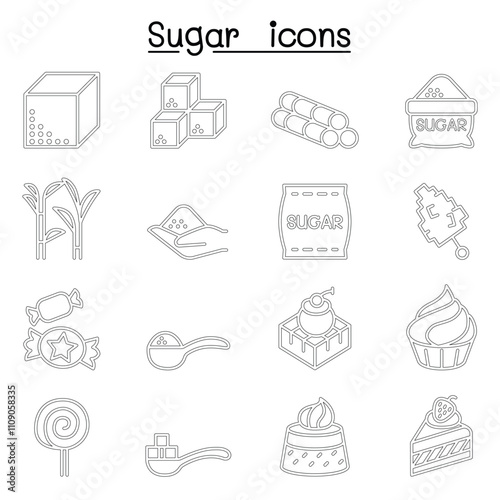 Sugar icon set in thin line style