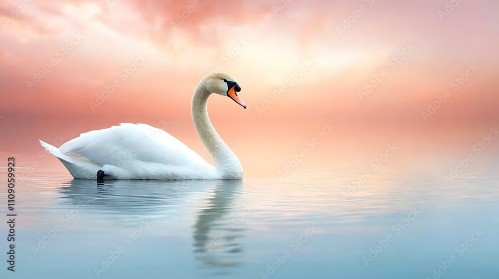 Naklejka premium Elegant swan gliding on a serene lake at dawn nature photography in tranquil beauty