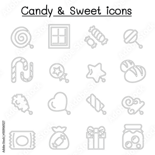 Candy & Sweet icon set in thin line style