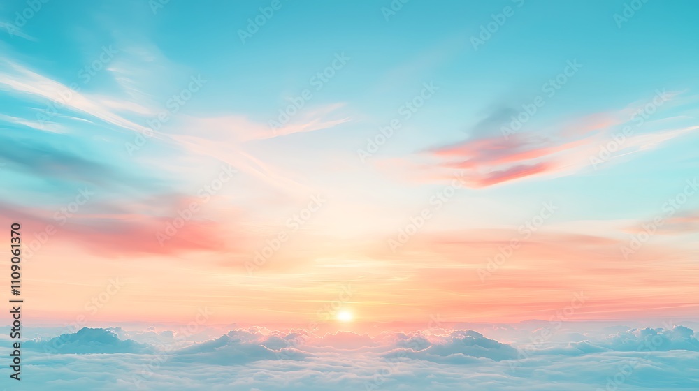 Fototapeta premium Peaceful sunrise over cloudy horizon inspirational views of nature's serenity