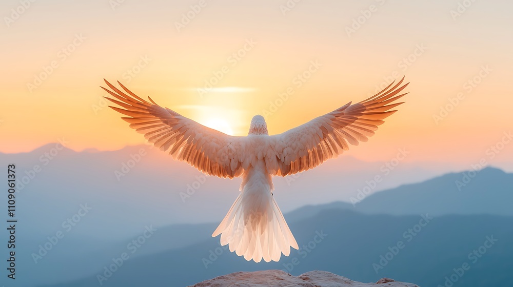 Fototapeta premium Serene nature photography majestic bird in flight at sunrise embodying freedom