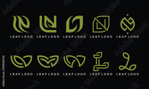 set of collection letter L logo design. green leaf nature graphic icons vector concept