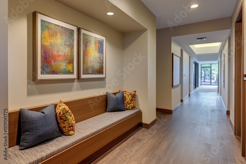 Modern Lobby Design with Abstract Art