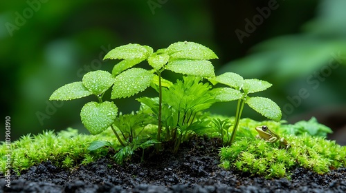 Vibrant rainforest frog among lush green plants a macro photography exploration of nature photo