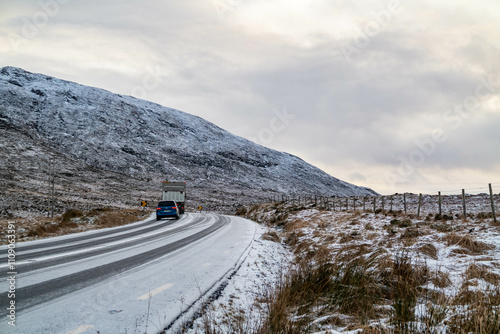 The R251 frozen in winter - County Donegal, Ireland photo