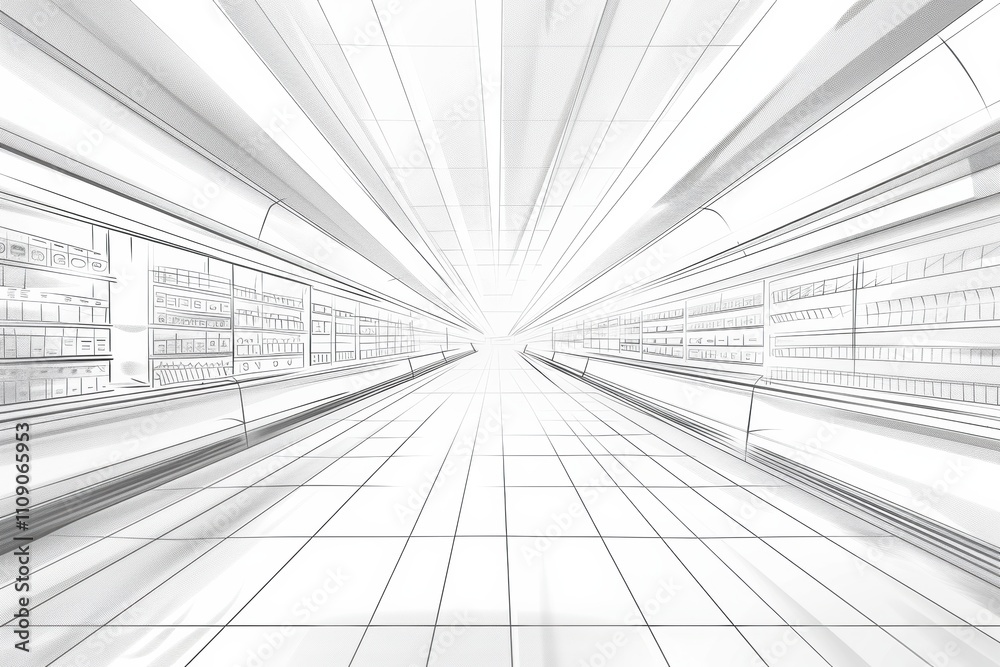 Obraz premium Blurred shopping aisle with abstract colorful shelves and glowing lights