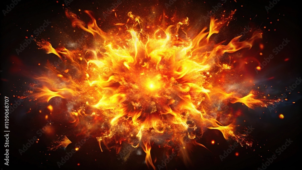 Fototapeta premium Fire explosion effect element with realistic flames and sparks , fire, explosion, effect, element, flames, sparks, fiery