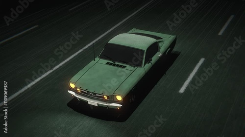 Anime Car Driving Through Night Streetlights, Loop Animation