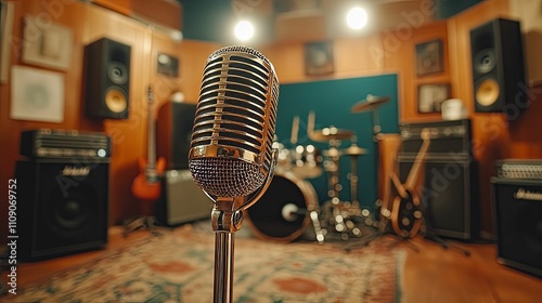 Vintage Microphone In A Professional Recording Studio