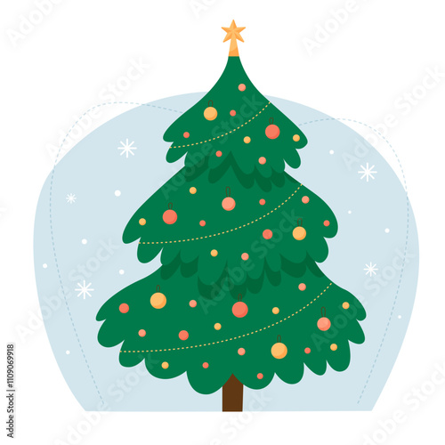 Christmas concept. Winter scene with a decorated Christmas tree. Merry Christmas and a happy new year.