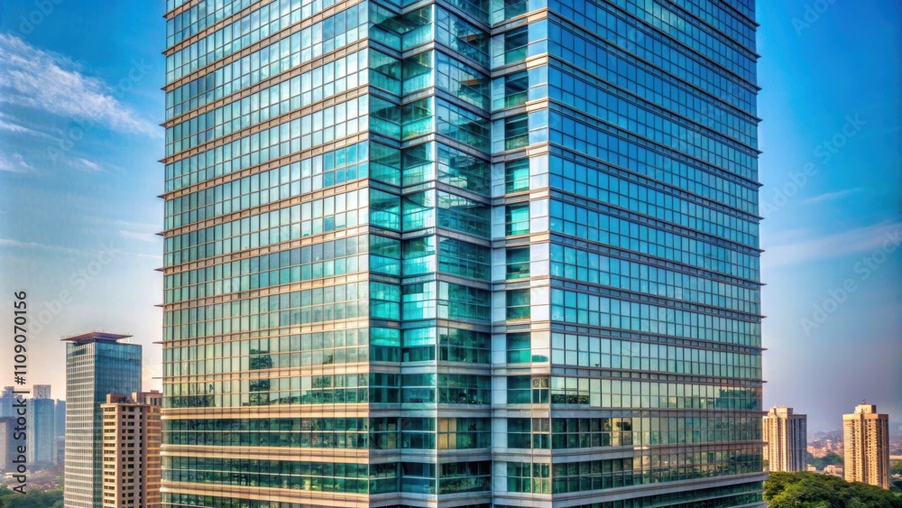 Fototapeta premium Detailed shot of a glass skyscraper in Mumbai, India , skyscraper, glass, modern, architecture, building, urban, city, Mumbai