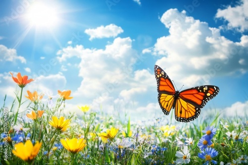 Beautiful Spring Meadow with Butterfly