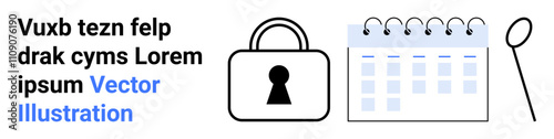 Secure lock beside a calendar with a magnifying glass. Ideal for data security, scheduling, analysis, research, organization, privacy, and planning. Landing page