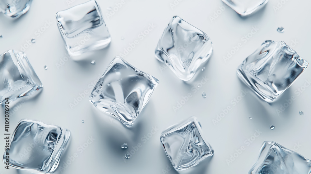 Obraz premium Realistic, crystal-clear ice cubes