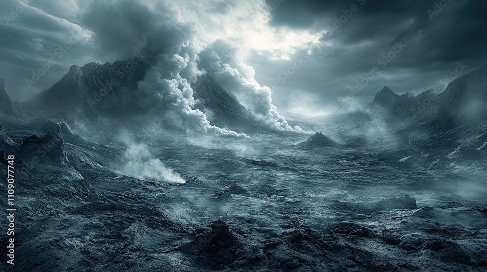 Obraz premium Apocalyptic Volcanic Landscape: A Dark Fantasy Scene