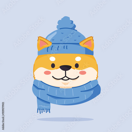 cute shiba inu wearing christmas hat and scarf, cute christmas icon in animal shape, suitable for poster and web icon	