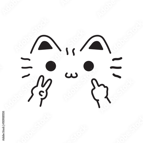Cute Cat Line Drawing with Middle Finger Raised