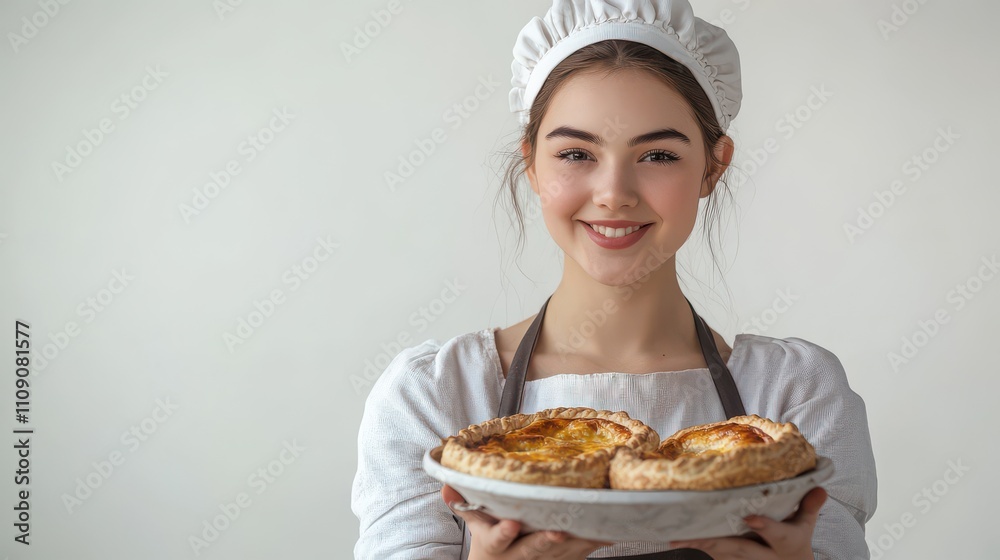 Smiling Female Chef Showing a Delicious Pie Smiling Female Chef Showing a Delicious Pie