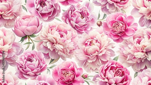 A vibrant tapestry of delicate pink peonies, each bloom showcasing intricate details and a captivating color palette.