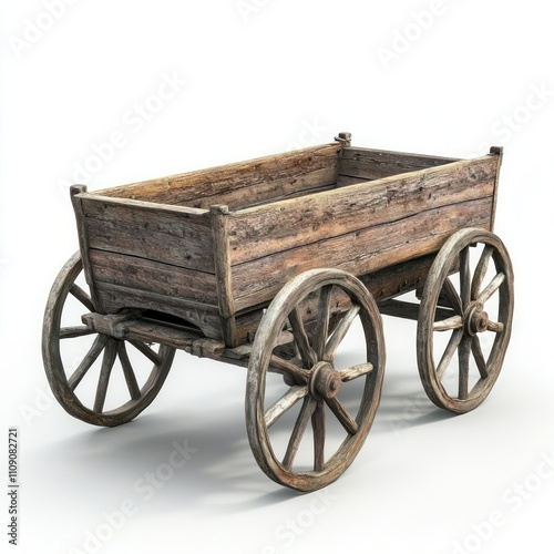 Wooden cart wagon Isolated on White Background Generative AI