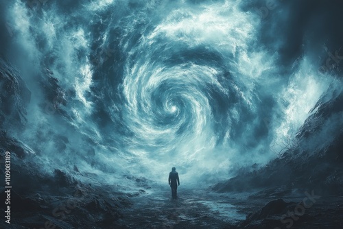 A conceptual image of a swirling vortex drawing a person into its center, representing the power of suggestion. Generative AI